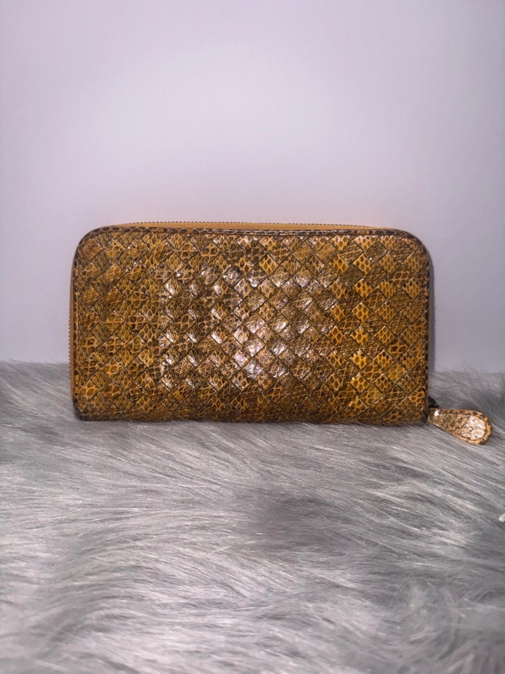 Bottega Veneta Snakeskin leather zip around wallet~w/COA